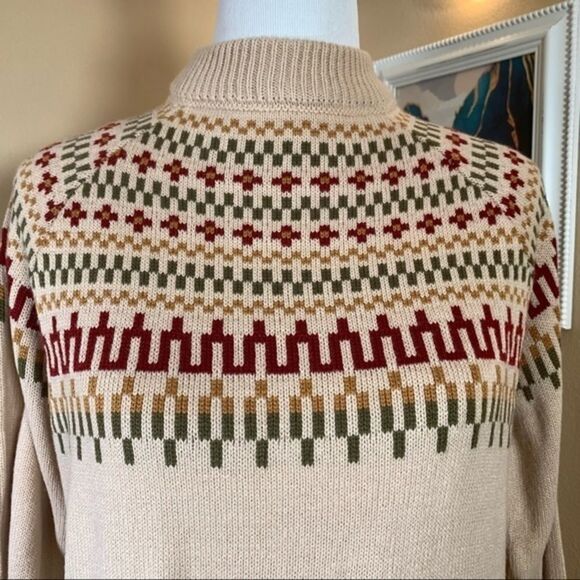 Mock Neck Tribal Pattern Cream Sweater - Women’s Medium - Picture 2 of 5